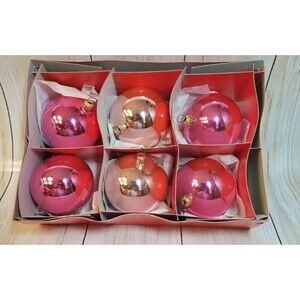 Vintage Glass Ornaments West Germany Original Box Approx. 3" Diameter Pinks